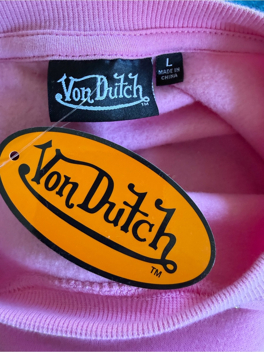 Von Dutch Pink Rhinestone Logo Crewneck Sweatshirt - Picture 3 of 3